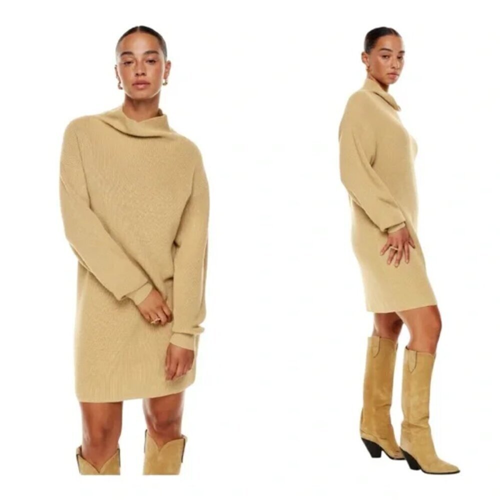 Aritzia Wilfred Montpellier Merino Wool Sweater Dress Sandy Beige Size Small - Picture 2 of 5